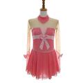 Damen-Eiskunstlaufkleid Eiskunstlauf Rose-Rotes Patchwork Daumenloch-Mesh Spandex Dehnbar Trainingsbekleidung Professionelle Kleidung Thermisch Warm Kristall-Rhinestone Langarm