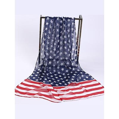 Women's American Flag Print Scarf - Patriotic USA Stars and Stripes design, chiffon material is breathable and lightweight, suitable for July 4th, Independence Day, holidays and daily wear