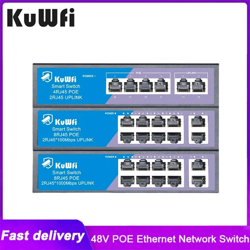 KuWfi-Commutateur Ethernet POE 4 8 ports 100Mbps, avec RJ45 rapide, pour caméra IP, sans fil, I-Switch, téléphone IP
