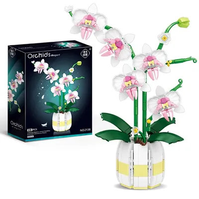 Orchidee Topf Modell Mini Bausteine Spielzeug Blumen Dekor Desktop Ornament Mädchen Lieblings Blumen Image