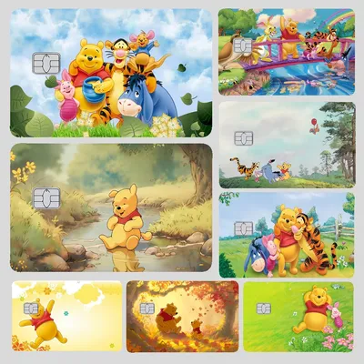 1 Stück Winnie The Pooh Aufkleber 4 Stück PVC Kreditkarten-Haut-Aufkleber Abnehmbare selbstklebende Image