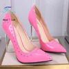 Mode Spitz Niet Einzelnen Schuhe Elegante Damen 11CM Metall Stiletto High Heels Plus Größe Rosa