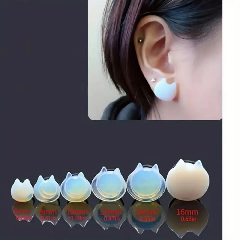 2pc Stone Cat Ear Design Ear Plugs Simple Japanese Korean Style Ear Gauges for Everyday Wear Solid Stone Ear Tunnels Image