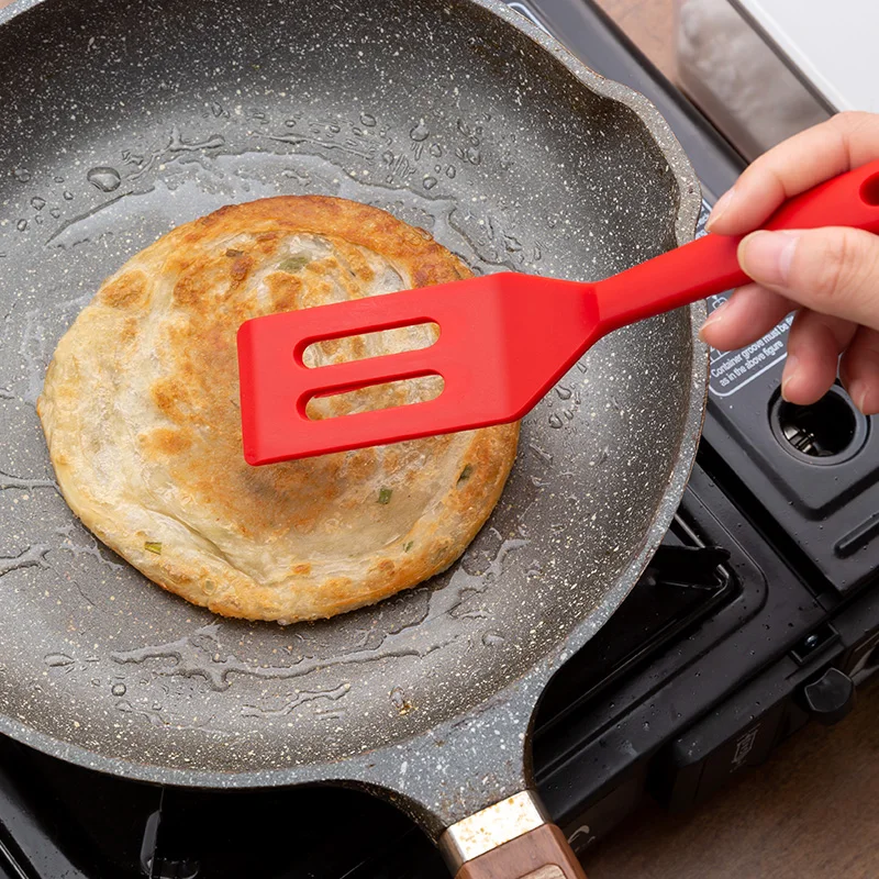 Silikon-Kochspatel, antihaftbeschichtete Pfannenschaufel, Bratspatel mit flachem Boden, hitzebeständiger roter Steakspatel für die Haushaltsküche