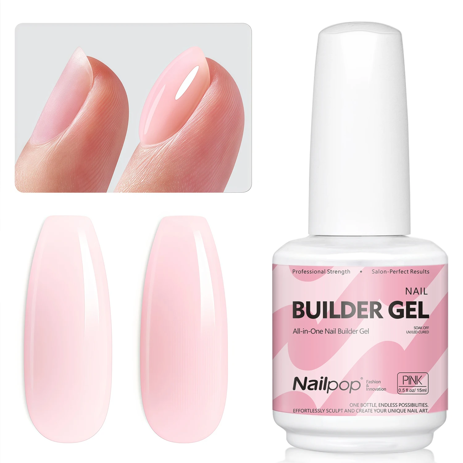 Nailpop 15ml Builder Gel Nagellack für Nagelverstärkung & Verlängerung Verbessertes Soak-Off UV-Gel Strass-Kleber 4 Farben Image