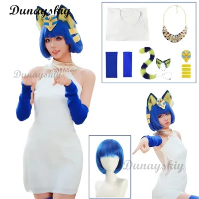 Anime Ägyptische Katze Kleid Cosplay Kostüm Perücke Animal Crossing Stil Komplettset mit Zubehör Image