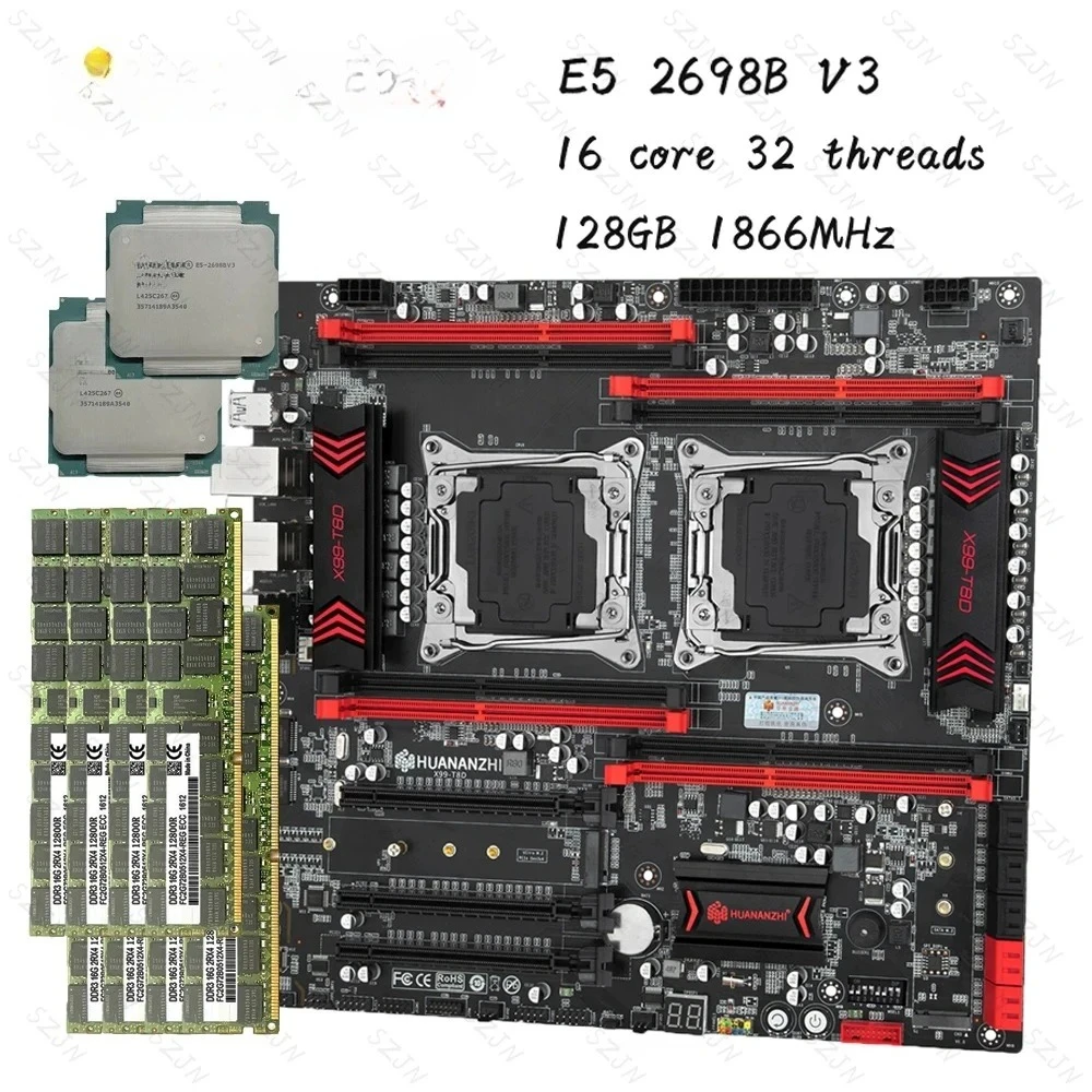 X99 Motherboard Dual CPU Set mit E5 2698BV3 DDR3 128 GB 1866 MHz Unterstützung M.2 NVME NGFF USB3.0 Server X99 Mainboard Combo Image