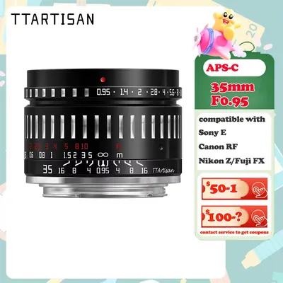 TTArtisan 35mm F0.95 APS-C Dream Bokeh Retro Style Manual Focus Prime Lens for Fuji X-T100 Sony A6000 Canon R7 Nikon Z50