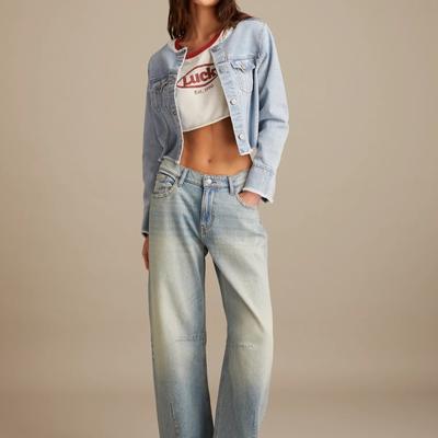 Lucky Brand Barrel Wide Leg - Women's Pants Denim Wide Leg Jeans in Saddle Up Wash, Size 27 x 30