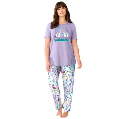 Plus Size Women's Graphic Tee PJ Set by Dreams & Co. in Pale Lilac Forest (Size L) Pajamas