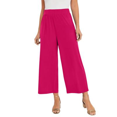 Plus Size Women's Stretch Knit Wide Leg Crop Pant by The London Collection in Cherry Red (Size 26/28) Pants