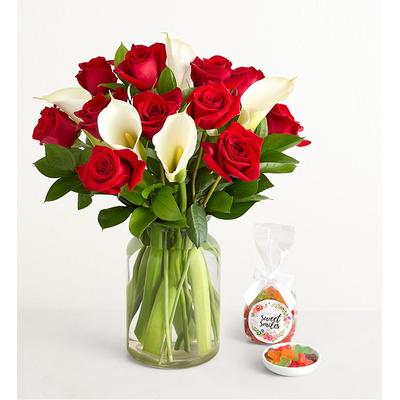 1-800-Flowers Flower Delivery Stunning Red Rose & Calla Lily Bouquet W/ Clear Vase & Candy