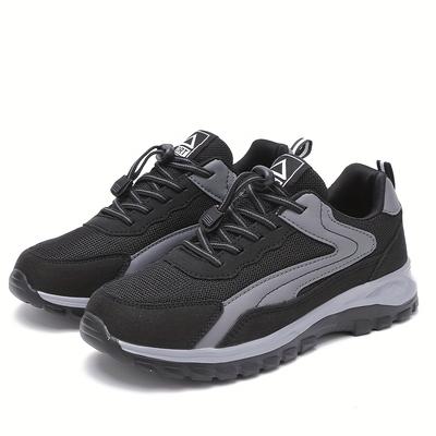 TEMU Men's Breathable Athletic Sneakers - Comfortable, Non-slip, Running Shoes With Band Closure For - Black & Gray Design, Hiking, Travel, Sports Training, And Everyday Streetwear Image