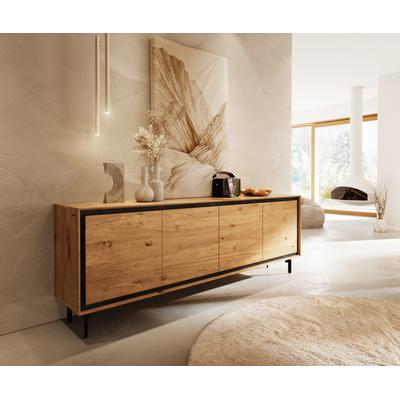 DELIFE Sideboard Stonegrace 200 cm Eiche Natur 4 Türen Fuß Oval Metall Schwarz, Sideboards Image
