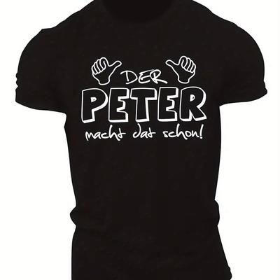 "TEMU Men's "der Peter Make This Same Again" Graphic T-shirt - Casual Crew Neck, Short Sleeve, Summer Top With Geometric Pattern, Regular Fit" Image