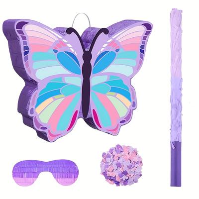 TEMU Vibrant Purple Pinata 4pcs Set With , Blindfold & Confetti - Ideal For Birthday Parties - -themed Party Decorations & Candy-dispensing Games Image