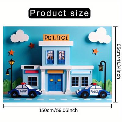 TEMU 1pc Police Officer Backdrop Banner Backdrop Props Wall Decoration For Photo Booth, Birthday Anniversary Party Supplies, Holiday Accessory And Ornaments Easy Hanging For Outdoor Indoor Image