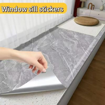 TEMU 1 Roll, White And Grey Marble Texture Self-adhesive Window Sill Stickers—waterproof,, Suitable For Window Frames, Door Frames, And Drawer Renewal—home Decor Image