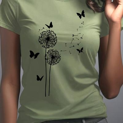 TEMU Elegant Women's Geometric Print T-shirt - Soft Polyester Blend, Lightweight & Breathable, Machine Washable, Casual Wear Image