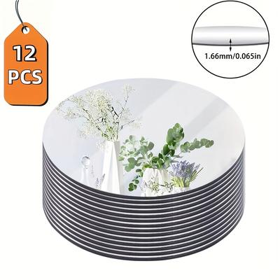 TEMU 12pcs Circular Acrylic Board Mirror Wall Sticker Tray Diy Home Decoration Image