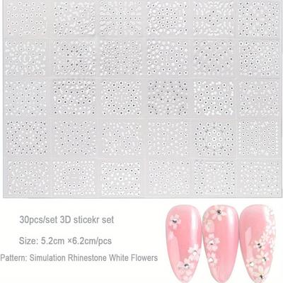 TEMU Floral Nail Art Stickers With Rhinestones - Self-adhesive Decals For Elegant , Designs, Glossy Finish, Plastic Material, Nail Stickers Image