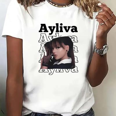 TEMU Women's Casual Short Sleeve T-shirt - High Elasticity Graphic Print Tee With Round Neck, Machine Washable Opaque Fabric For Spring Summer Fall Casual Attire, Ladies T Shirts Image