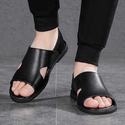 TEMU Men's Lightweight Slip-on Sandals - Breathable Pu Upper & Cushioned Insole, Black Casual Outdoor For Hiking, Running, - , Stylish Contrast Stitching | Durable Traction Sole Image