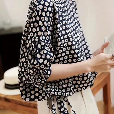 TEMU Printed Women's Loose Round Neck Waist-cinched Half-sleeve Pullover Top Image