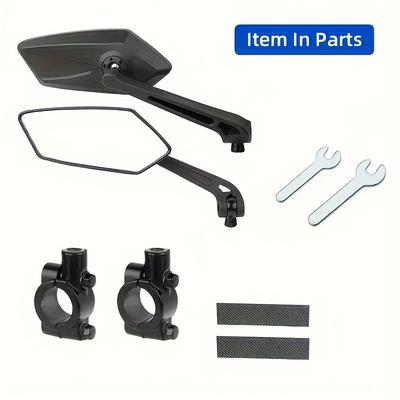 TEMU 2pcs Wide Angle Scooter Rearview Mirrors - 360° Adjustable, Durable Abs, Black Rectangular Handlebar - Fit For Electric Scooters, Ebikes, Scooter, Mountain Bikes Image
