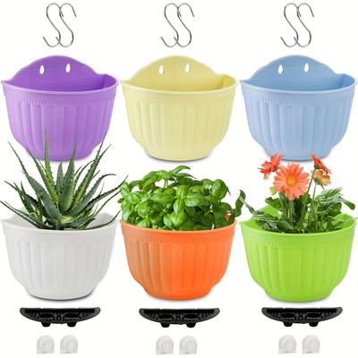 TEMU Pack Of 6 Wall-mounted Flower Pots, Fence Flower Pots, Railing Flower Pot With Hook And Garden Drainage Net For Gardens Image
