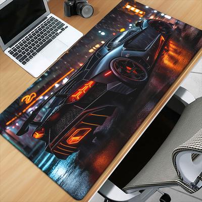 TEMU Xxl Sports Car Desk Mat - Hd Printed Mousepad With Sleek Black , Large Gaming & , Non-toxic Rubber Material, Perfect Gift For And Professionals, Mouse Pads For Desk Image