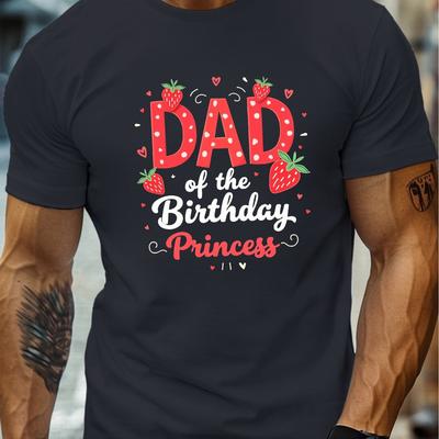 "TEMU Dad Of The Birthday Princess" Men's T-shirt - Casual Crew Neck, Lightweight Summer Top With & , White, Regular Fit, Adult Tee | Design |" Image