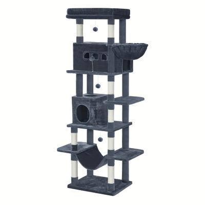 TEMU 170cm Large Cat Tree, Cat Tower For Maine Cat, Multi-storey Scratching Post With Large Perch, Washable Mat, Cat House Furniture With 2 Caves, 8 Scratching Posts, Light Grey, Dark Grey Image
