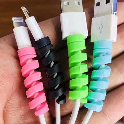 TEMU 7pcs Silicone Charger Cable Protectors, Durable Protective Covers For Cables With Spiral Design Suitable For Bedroom, Bathroom, Home Office Desk Image