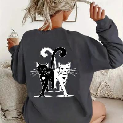 TEMU Women's Sweatshirt With A Kitten Print On The Back, Long Sleeves, Soft Knit Pullover, Round Neck, Stylish And Trendy. Image