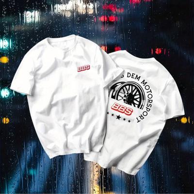 TEMU Men's Bbs Jdm Car Wheel Graphic T-shirt - 2025 Summer Plus , 100% Cotton Short Sleeve Tee With Dem & , Regular Fit Casual Streetwear For Automotive Enthusiasts, Apparel | Machine Washable Top Image