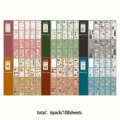 TEMU 6pcs - Sticker Book For Home Time Series From The - Dual Material Sticker Book For Decorating Junk Journals, Diy Planners And Artistic Craft Projects Image