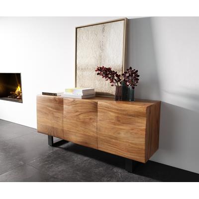 DELIFE Sideboard New Live-Edge 145 cm Akazie Natur 3 Türen Kufe Metall Schwarz, Sideboards, Baumkantenmöbel, Massivholzmöbel, Massivholz Image