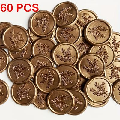 TEMU 30/60pcs Brown Rosemary Style Wax Seal Stickers, Handmade Envelope Seal Self-adhesive Wax Seal Stickers For Wedding Party Invitations, Envelopes, Gift Wrapping Image