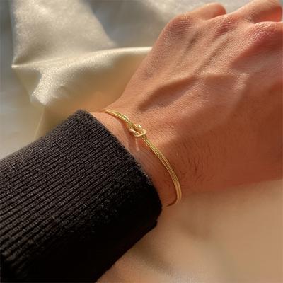 TEMU 1pc Stainless Steel Knotted Snakebone Bracelet - Vintage & Minimalist Style, For , Ideal Gift For Men And Women, Casual Accessory|adjustable Jewelry|unique Image