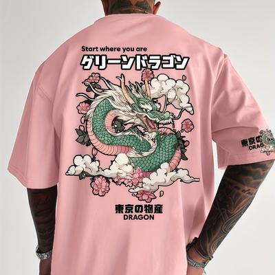 TEMU Men's Dragon Print T-shirt - Y2k , Breathable & Comfortable Crew Neck Tee For Casual Wear, Outdoor Activities, And Everyday , Machine Washable, Loose Fit, Summer Image