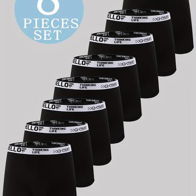 "TEMU 8pcs Set Of Men's Boxer Briefs With The "hello" Print - Knitted From A Fabric Blend Of Polyester And Spandex, Briefs Are Comfortable, Breathable And Stylish, Suitable For Daily And Casual Wear." Image