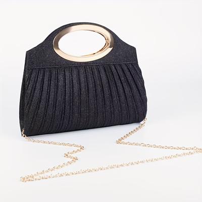 TEMU Elegant Glitter Clutch Bag, Women's Evening Handbag With Handle, Pleated Design, Double Magnetic Button Switch, Wedding Parties And Dinners Image