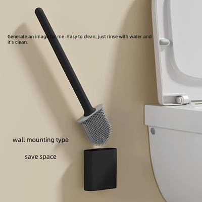 TEMU 1pc Flexible Silicone Toilet Brush With Long Handle - Quick-dry, Easy Clean Bathroom Accessory For Hard-to-reach Areas, Gray & , No Electricity Needed, Bathroom Accessories Image