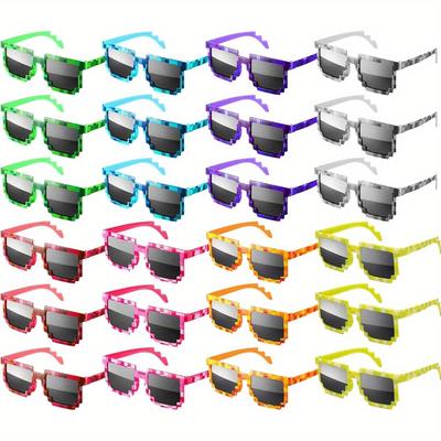 TEMU 8/24pcs 8/24pcs Pixel Glasses, Miner Party Favors Pixel Glasses For Adults, Gamer Robot Pixelated Glasses Birthday Party Supplie Image