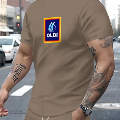 "TEMU Men's Casual "" Graphic T-shirt - Navy Blue, Short Sleeve, Round Neck, Lightweight & Stretchy, Casual Streetwear | Print Tee |" Image