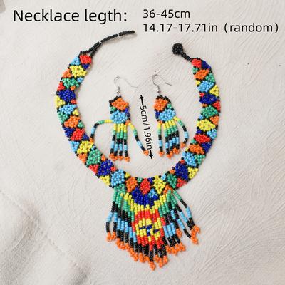 TEMU 3pcs Women's Rice Bead Jewelry Set Necklace Earrings Tassel Multicolor Bohemian Style Image