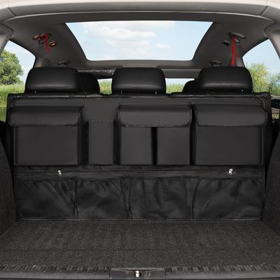 TEMU 1pc Universal Fit Oxford Fabric Car Trunk Organizer, Multi-functional Suv Storage Bag With Mesh Pockets And Cup Holders Image