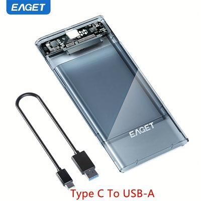 "TEMU Eaget 2.5" Sata To Usb 3.0 External Hard Drive Enclosure - No Tools Required, Transparent Case For 7mm/9.5mm Hdd & Ssd, , Simple Installation, Transfer, Compatible (hdd Not Included)" Image