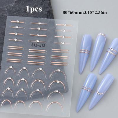 TEMU Nail Art Stickers Rhinestones Stripes Wave Y2k Metallic Curve Art Decals Manicure Decor Image